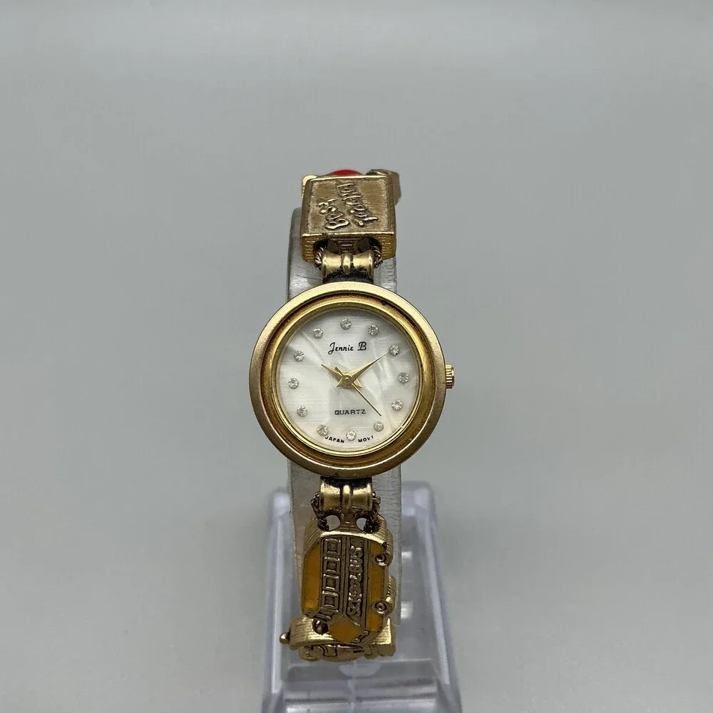 Jennie B Womens Watch 24mm School Gold Tone Teacher Charm New Battery 7.5